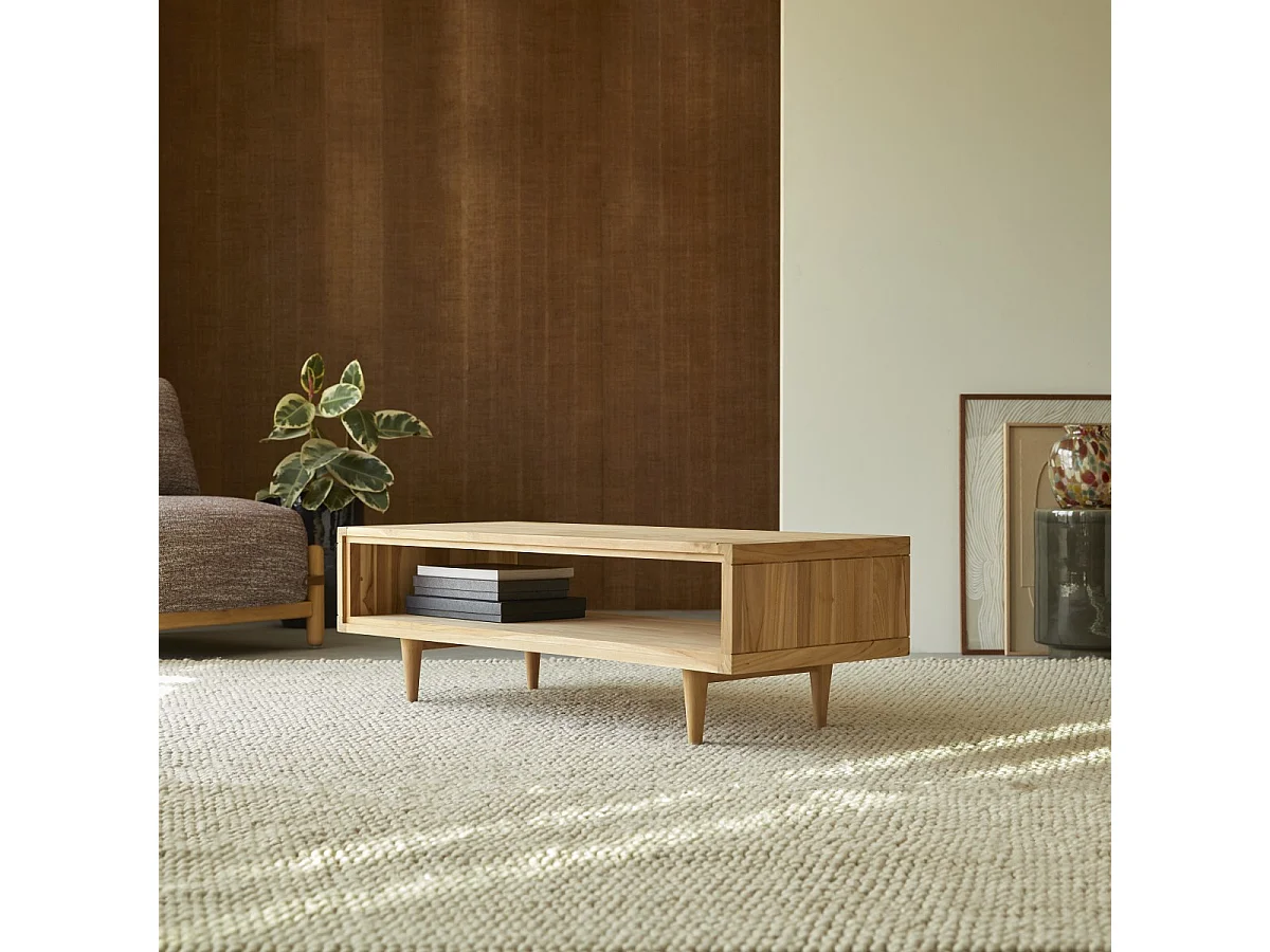 Tavolino basso per soggiorno in legno di Teak 120x50