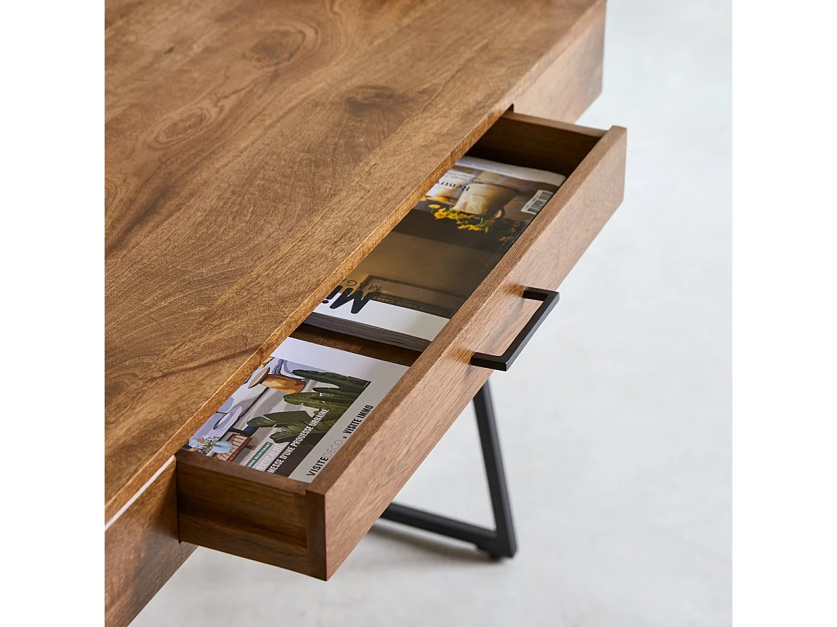 Schreibtisch Hedda aus massivem Mangoholz und Metall 114