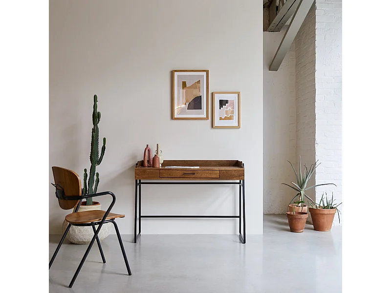 Scrivania in legno di mango massello e metallo 114 Hedda