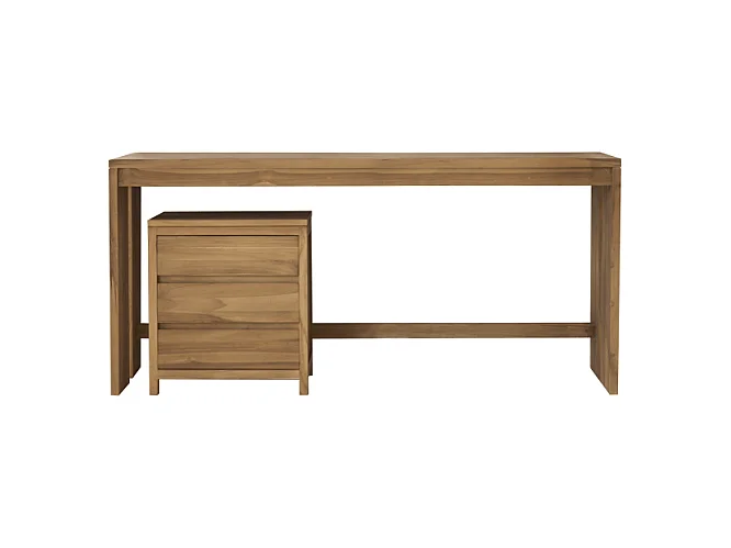 Bureau en bois de teck 160 Eden avec caisson de rangement