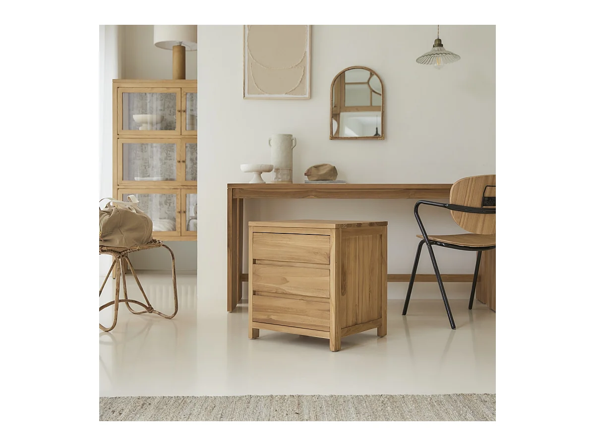 Bureau en bois de teck 160 Eden avec caisson de rangement