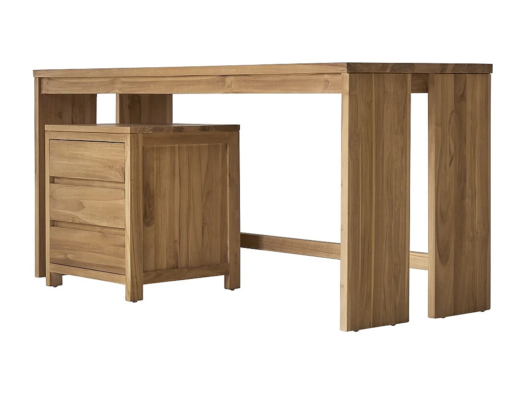Bureau en bois de teck 160 Eden avec caisson de rangement