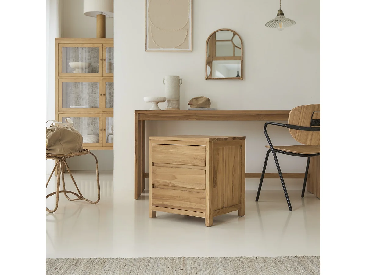 Schreibtisch Teak massiv natur Holz Büro Neu Tikamoon