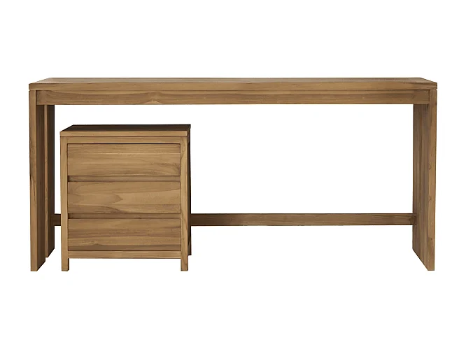 Bureau en bois de teck 160 Eden avec caisson de rangement