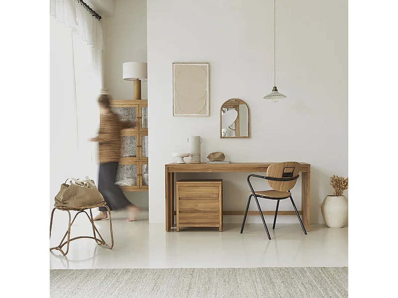 Schreibtisch Teak massiv natur Holz Büro Neu Tikamoon