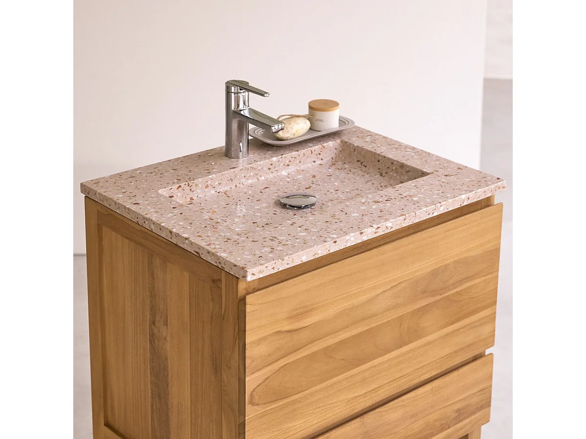 Mobile per il bagno Edgar in teak massello e battuto di terrazzo Pink 60 cm