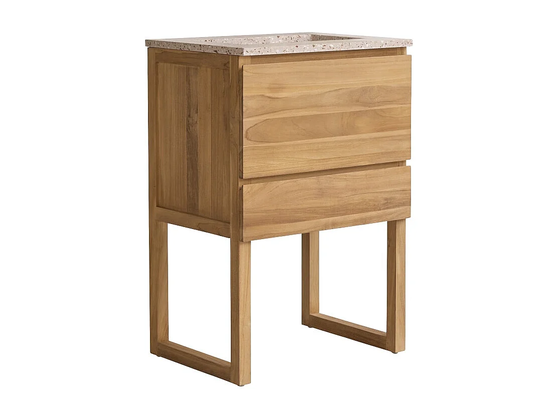 Badezimmerschrank Edgar aus massivem Teakholz und Terrazzo Pink 60 cm