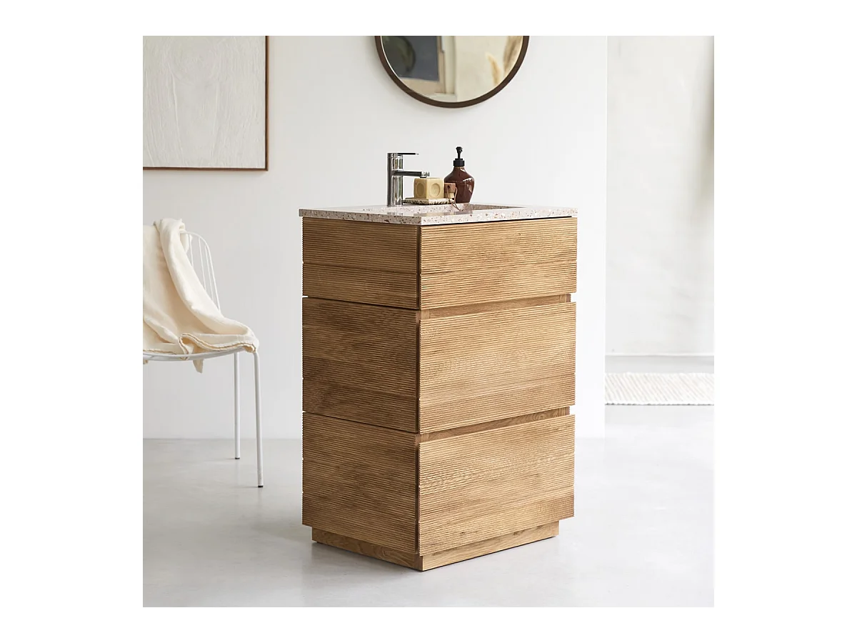 Mobile per il Bagno in legno di rovere e battuto di terrazzo pink da 60 cm