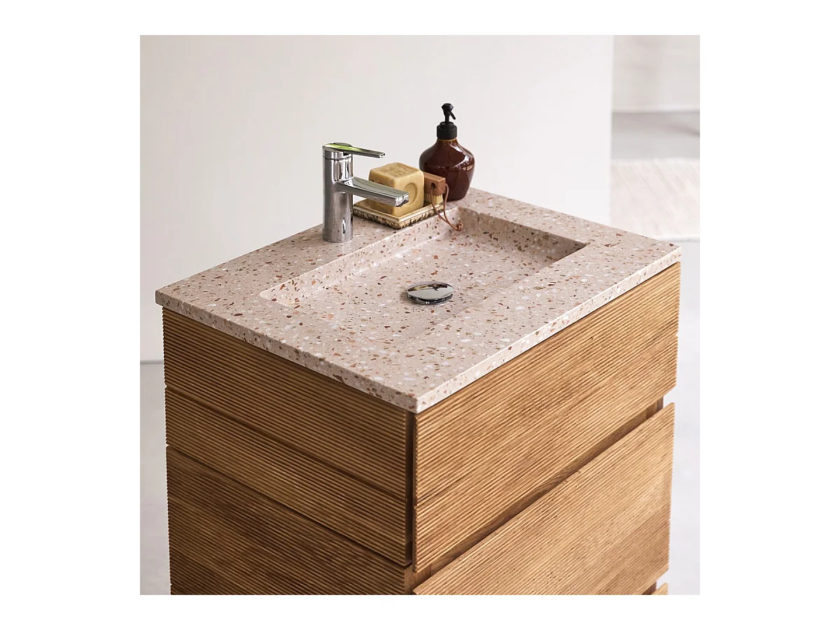 Mobile per il Bagno in legno di rovere e battuto di terrazzo pink da 60 cm