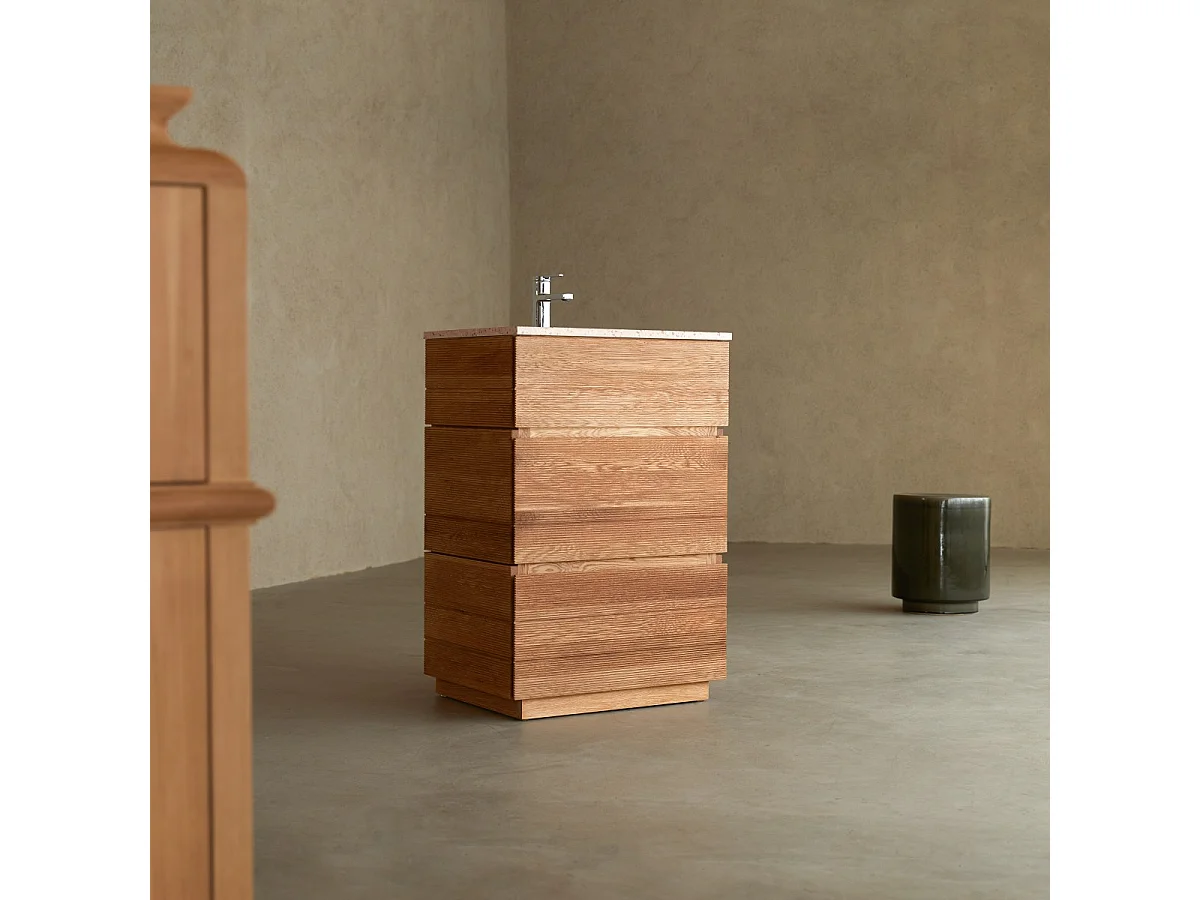 Badmöbel aus massivem Eichenholz und Terrazzo Pink 60 cm