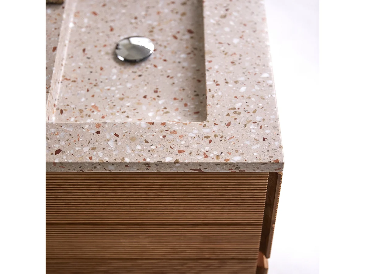 Badmöbel aus massivem Eichenholz und Terrazzo Pink 60 cm