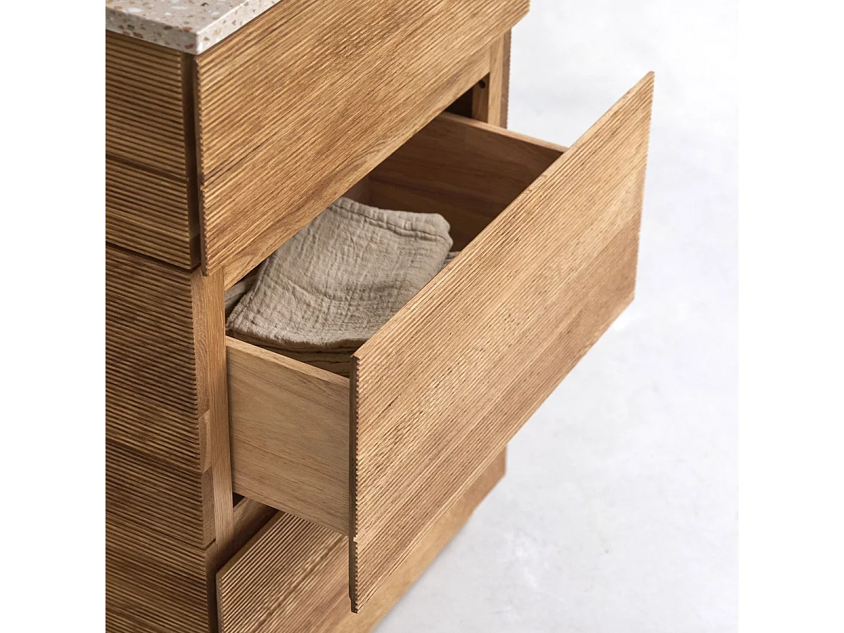 Badmöbel aus massivem Eichenholz und Terrazzo Pink 60 cm