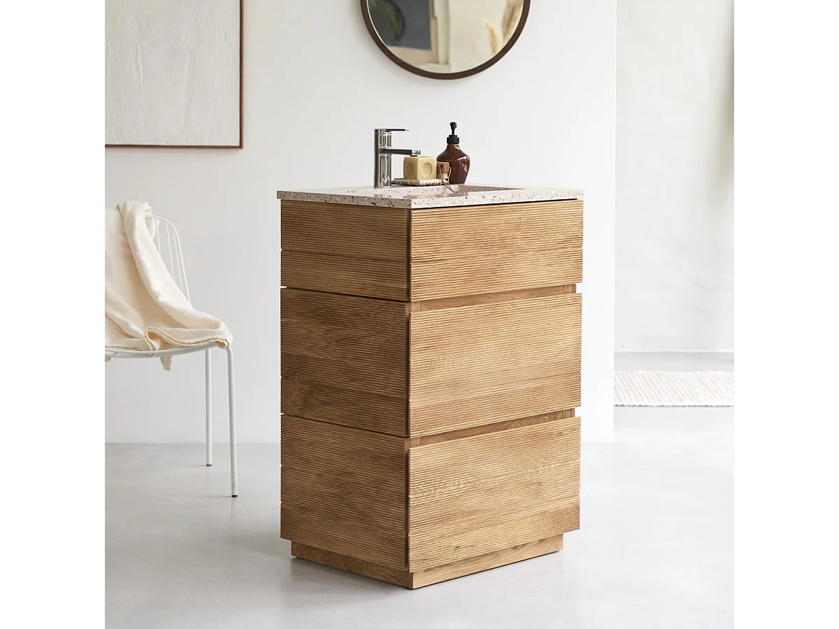 Badmöbel aus massivem Eichenholz und Terrazzo Pink 60 cm