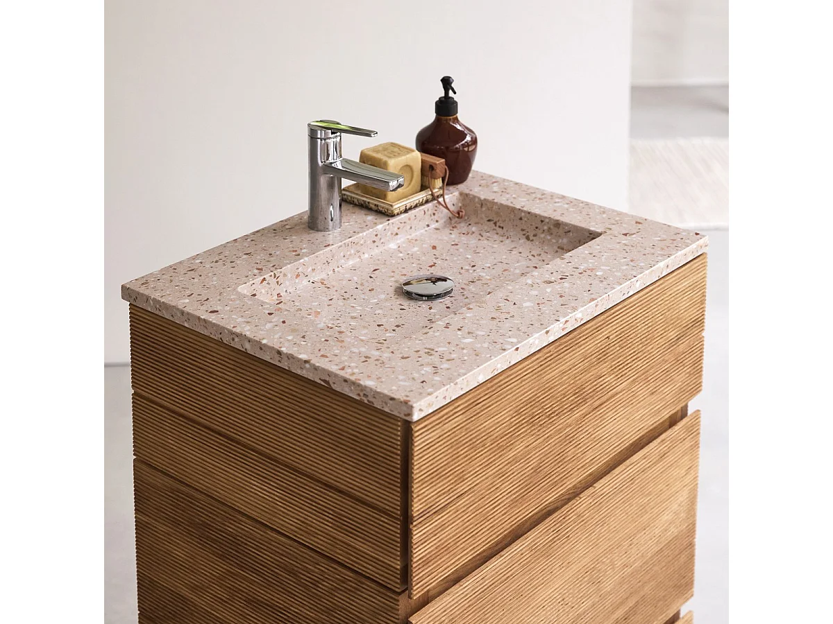 Badmöbel aus massivem Eichenholz und Terrazzo Pink 60 cm
