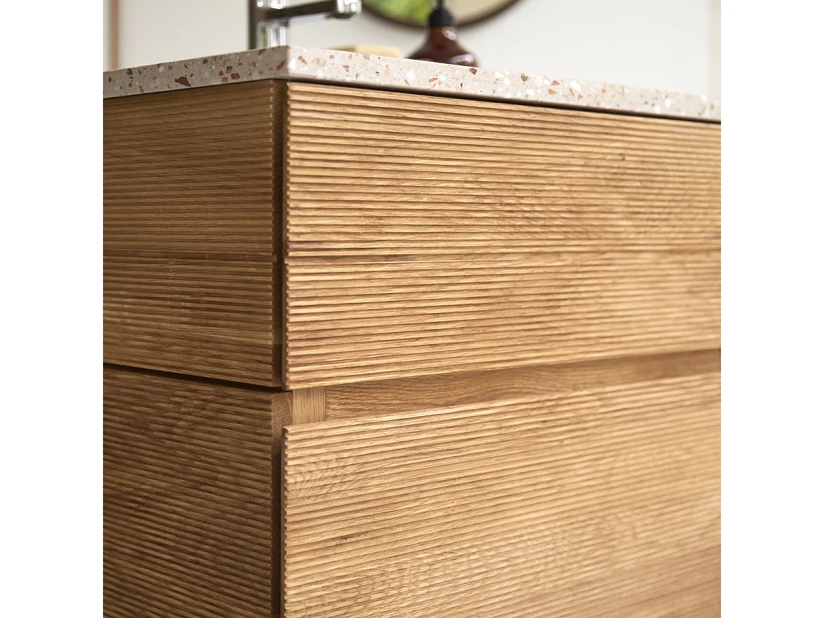 Badmöbel aus massivem Eichenholz und Terrazzo Pink 60 cm