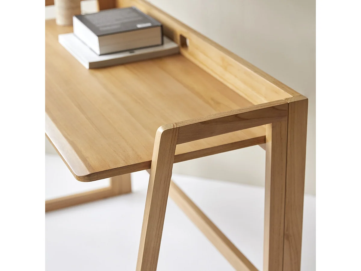 Klappbarer Schreibtisch Philips aus hellem, massivem Teakholz