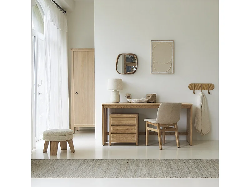 Bureau en bois de chêne massif 160 Eden avec caisson de rangement