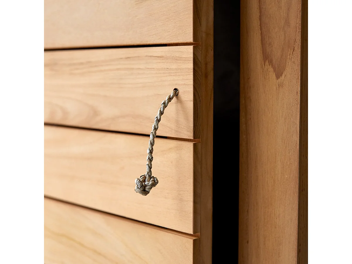 Schmaler Schrank für Flur oder Wohnzimmer 180 cm Teakholz Lattenoptik