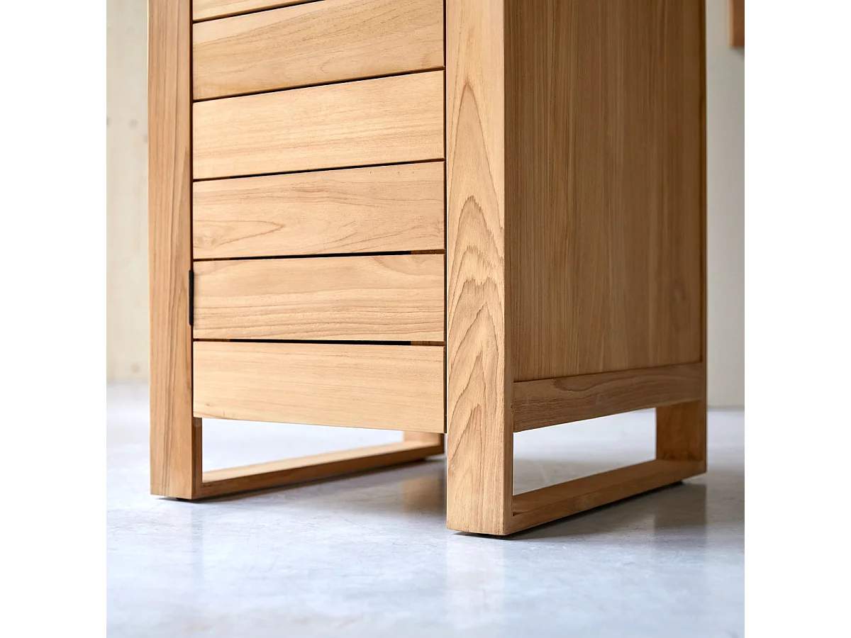 Schmaler Schrank für Flur oder Wohnzimmer 180 cm Teakholz Lattenoptik