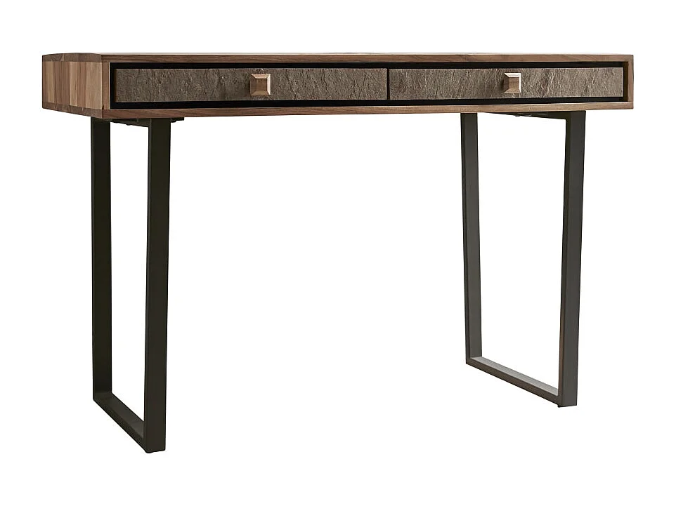 Schreibtisch Sideboard 115 cm aus Massivem Akazienholz und Steinfassade im Materialmix