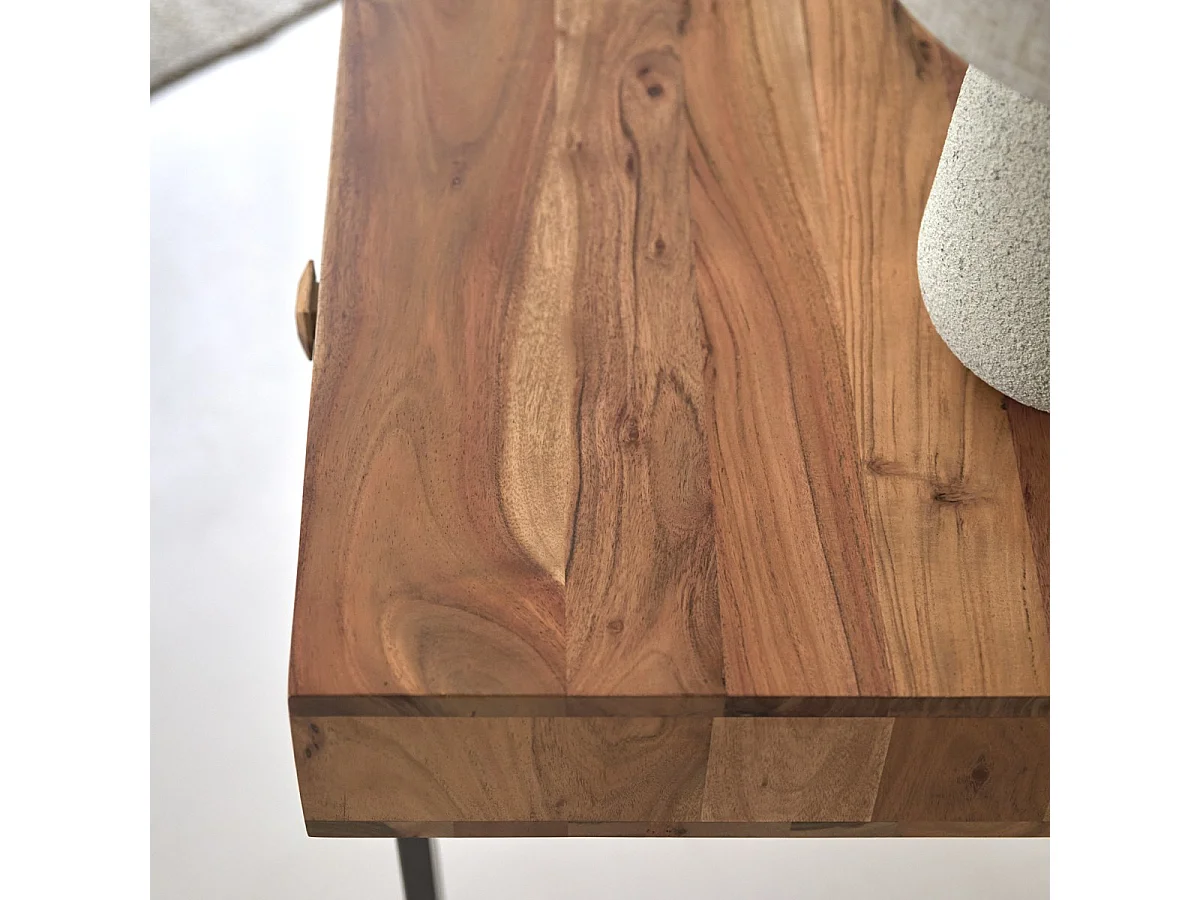 Schreibtisch Sideboard 115 cm aus Massivem Akazienholz und Steinfassade im Materialmix