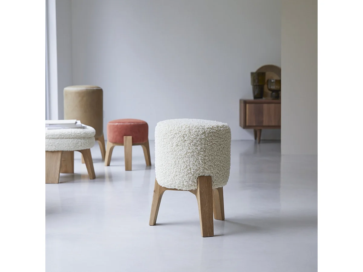 Pouf Drum M Himalaya in legno di quercia massello, 1 posto