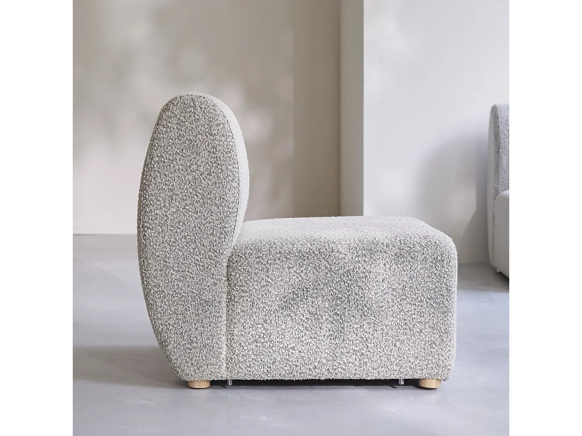 Poltrona da caminetto modulare Swann in acacia massello e tessuto grigio