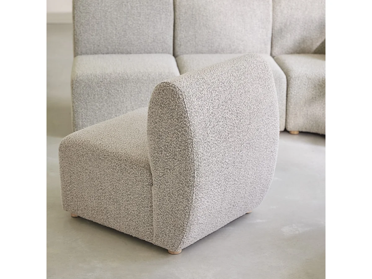 Poltrona da caminetto modulare Swann in acacia massello e tessuto grigio