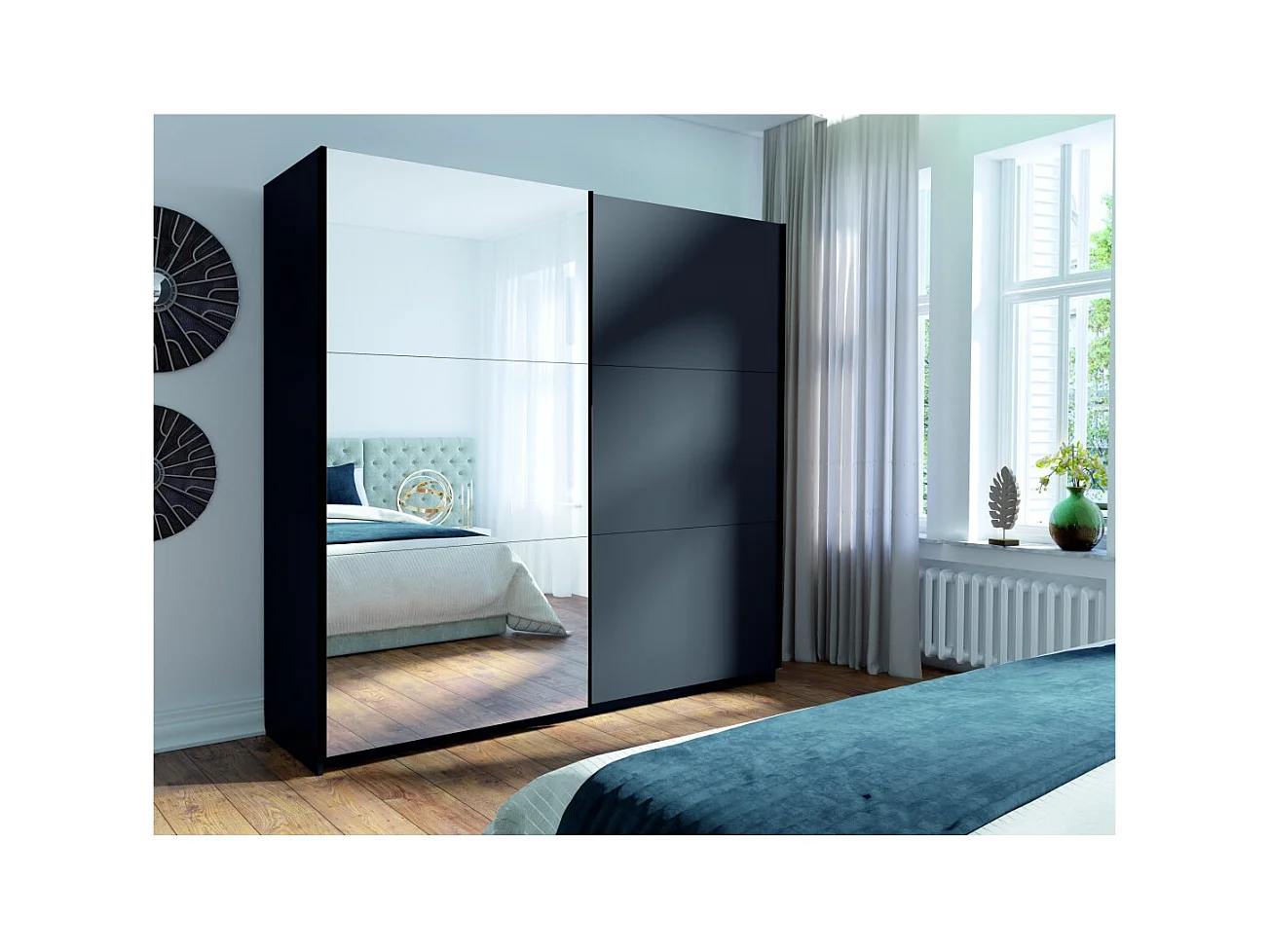 Armario ARSALA 150 cm gris grafito con espejo – 2 puertas correderas