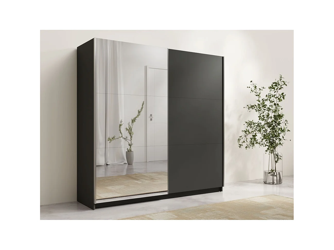 Armario ARSALA 150 cm gris grafito con espejo – 2 puertas correderas