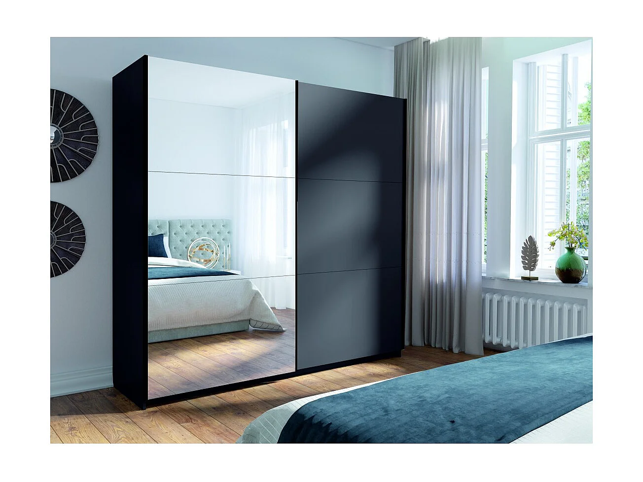 Armario ARSALA 150 cm gris grafito con espejo – 2 puertas correderas