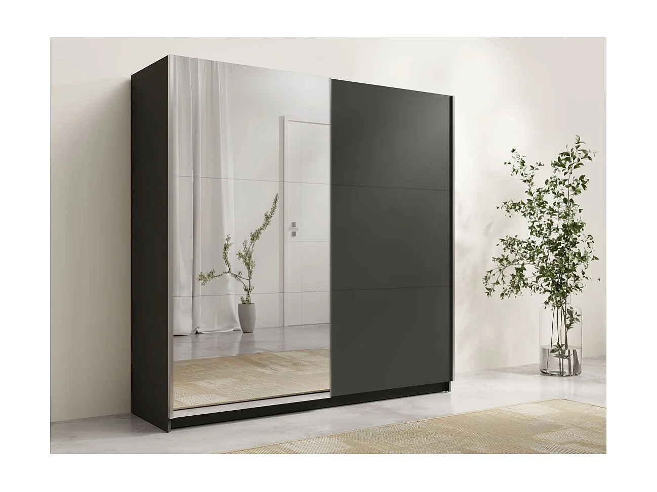 Armario ARSALA 150 cm gris grafito con espejo – 2 puertas correderas