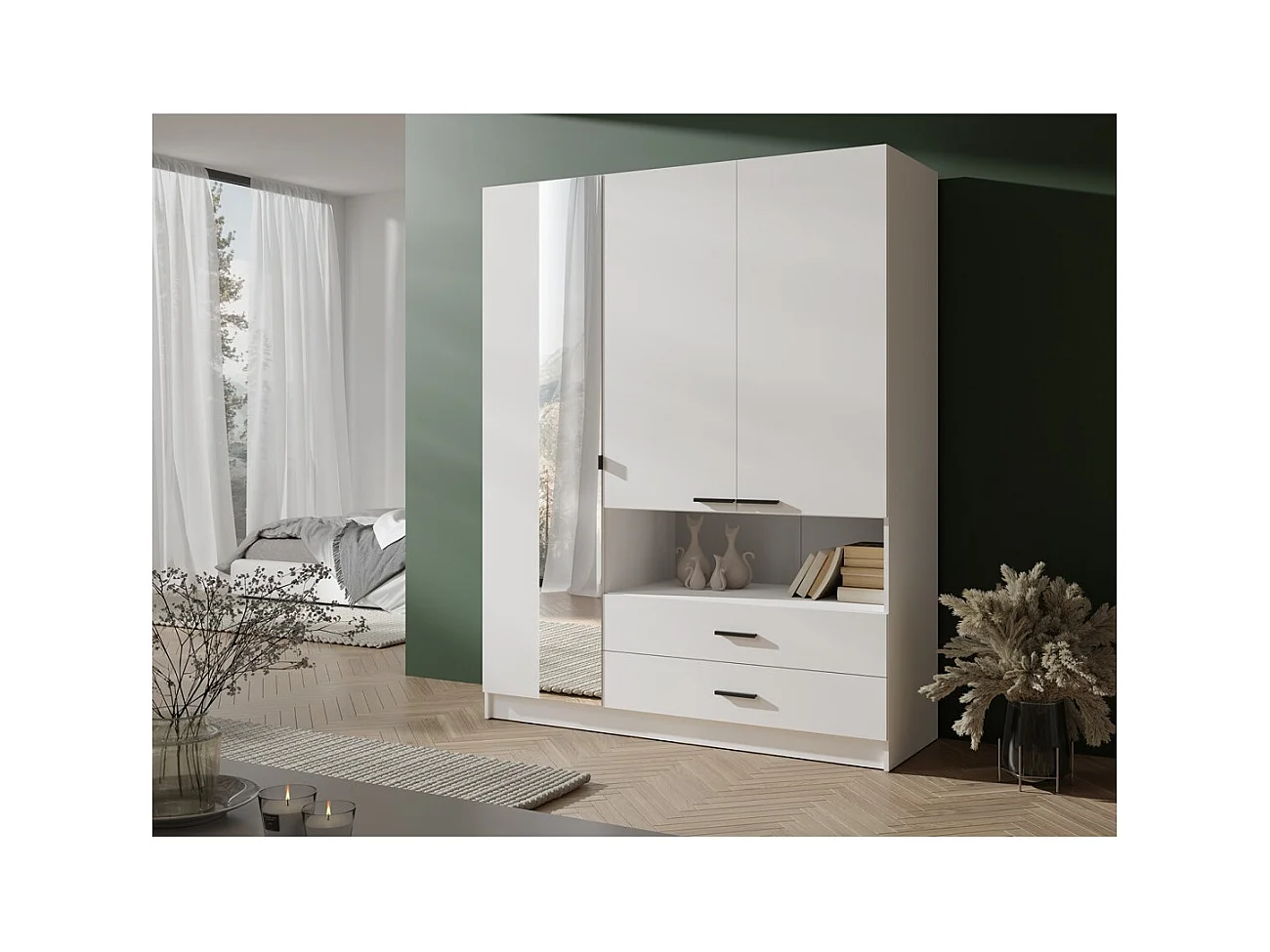 Armario de 3 puertas MEIJE – 158,3 x 200 x 54,6 cm – Color blanco