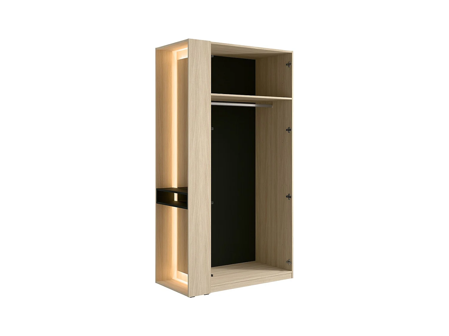 Armario SORIA 110 cm roble y negro con espejo LED y nicho – 2 puertas batientes
