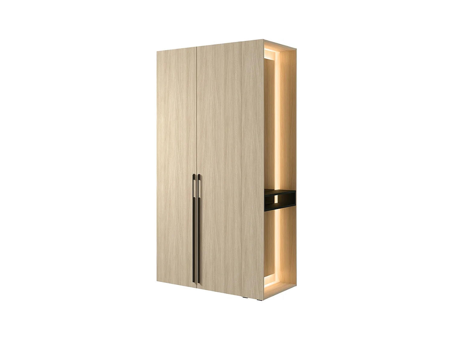 Armoire SORIA 110 cm chêne et noir avec miroir LED et niche – 2 portes battantes
