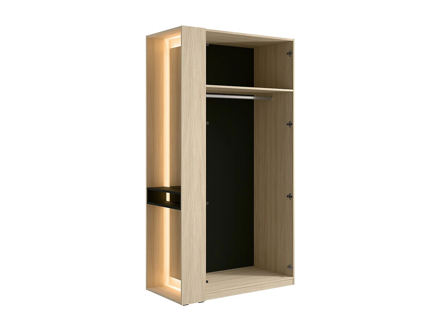 Armario SORIA 110 cm roble y negro con espejo LED y nicho – 2 puertas batientes