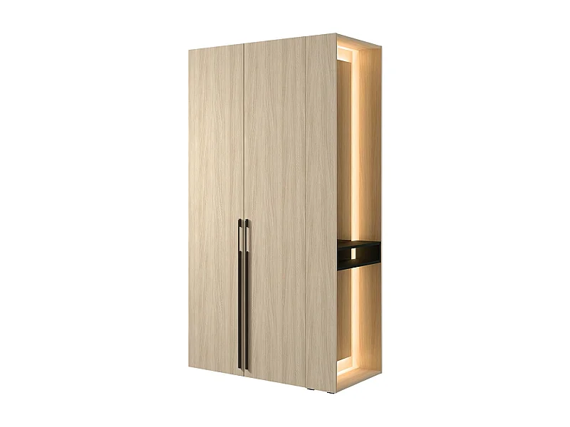 Armoire SORIA 110 cm chêne et noir avec miroir LED et niche – 2 portes battantes