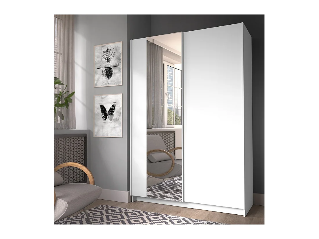 Armário LYSIA 2 portas de correr com espelho – 120 x 182 x 55 cm – Cor branca
