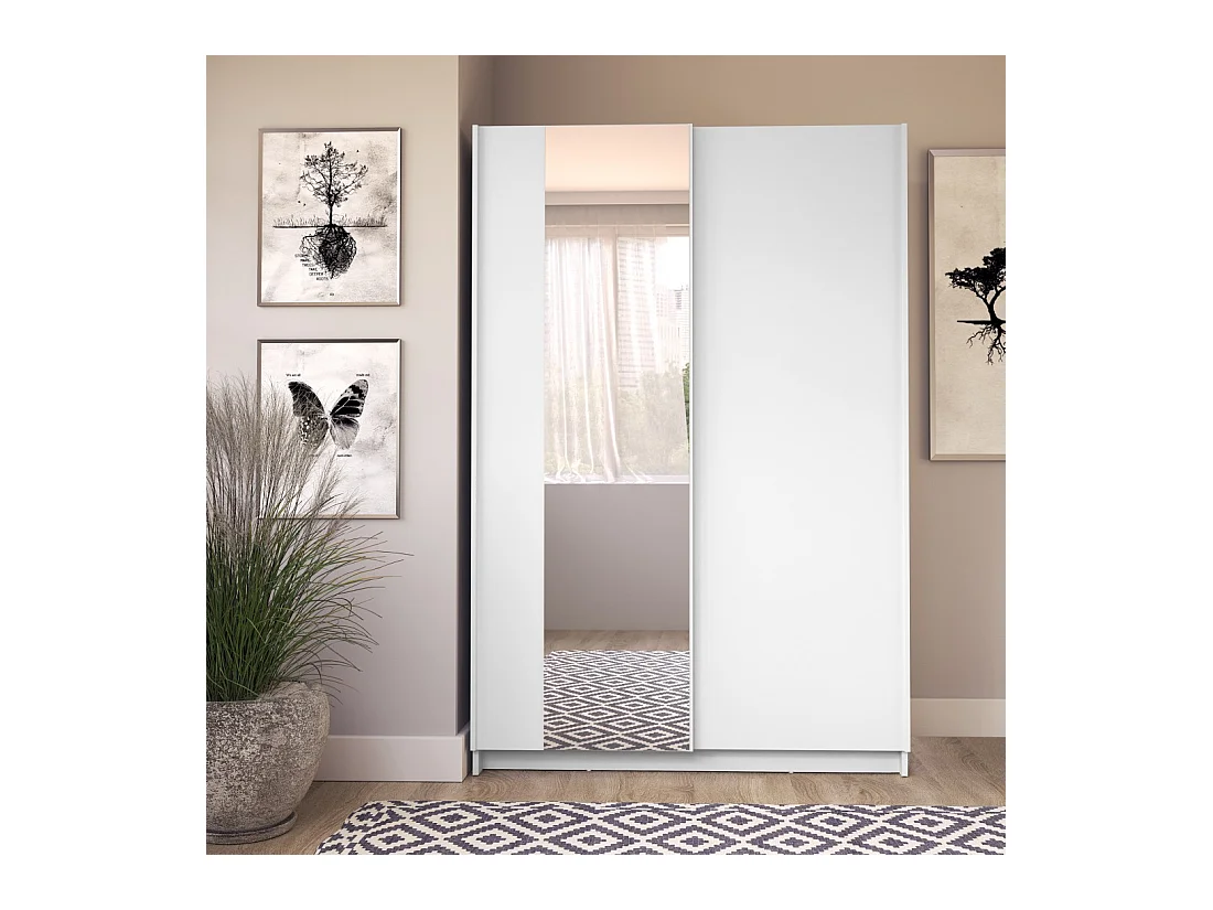 Armário LYSIA 2 portas de correr com espelho – 120 x 182 x 55 cm – Cor branca