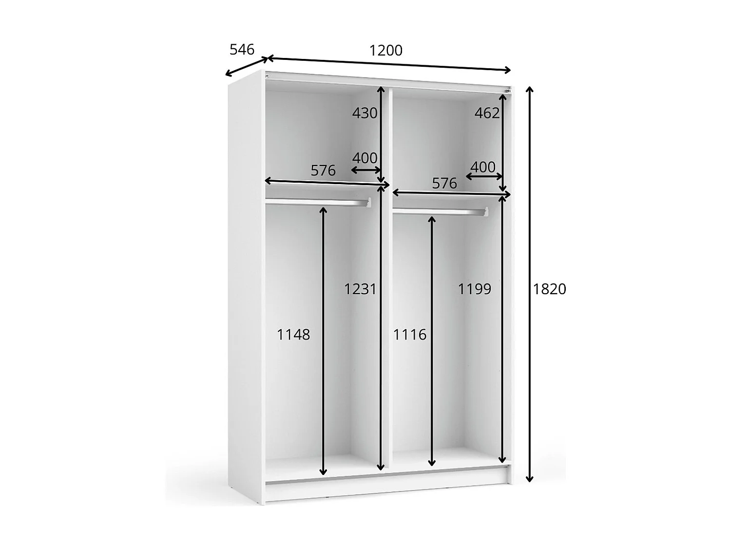 Armoire LYSIA 2 portes coulissantes avec miroir – 120 x 182 x 55 cm – Coloris blanc