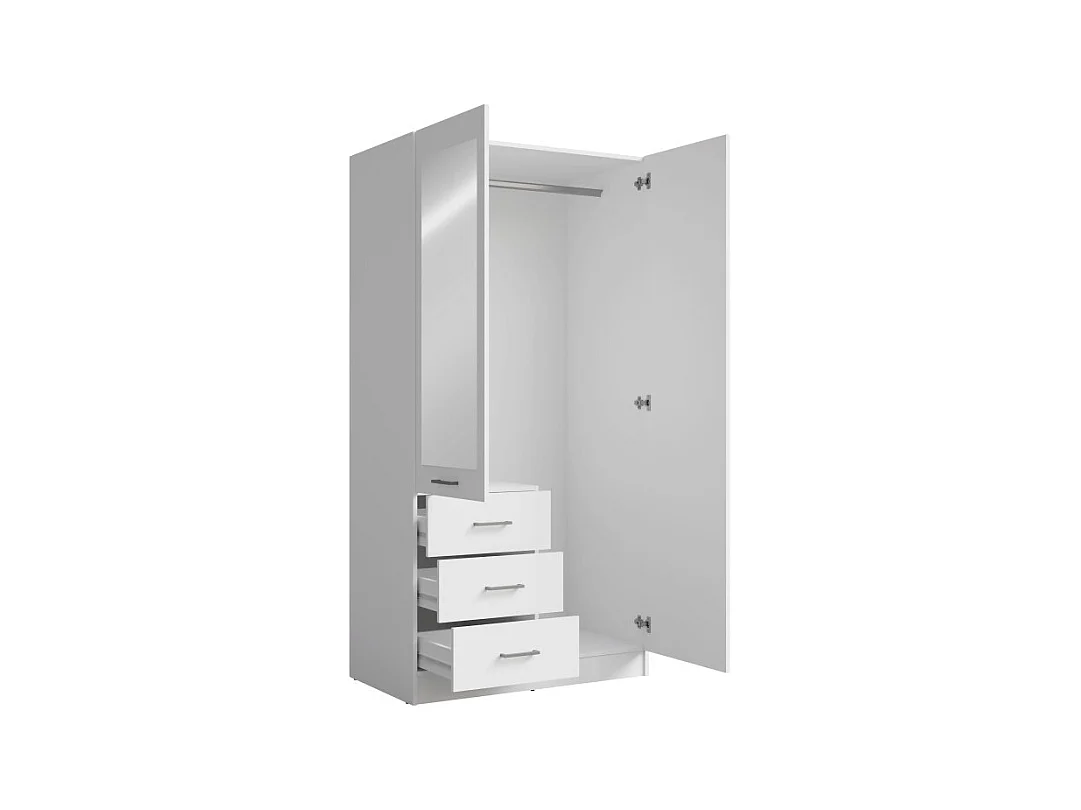 Armario KALISTA 101 cm blanco mate con espejo y 3 cajones – 2 puertas batientes