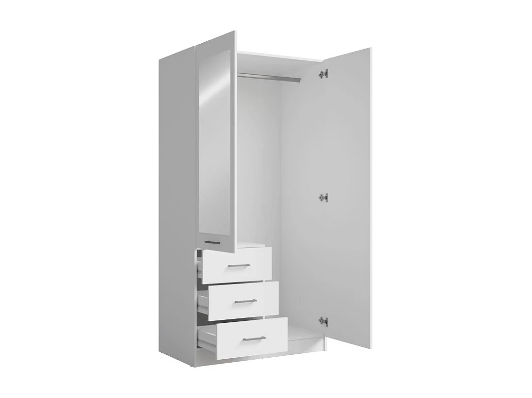 Armário KALISTA 101 cm branco fosco com espelho e 3 gavetas – 2 portas de abrir