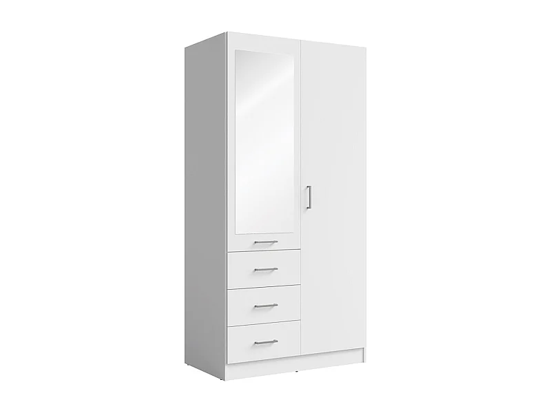 Armoire KALISTA 101 cm blanc mat avec miroir et 3 tiroirs – 2 portes battantes