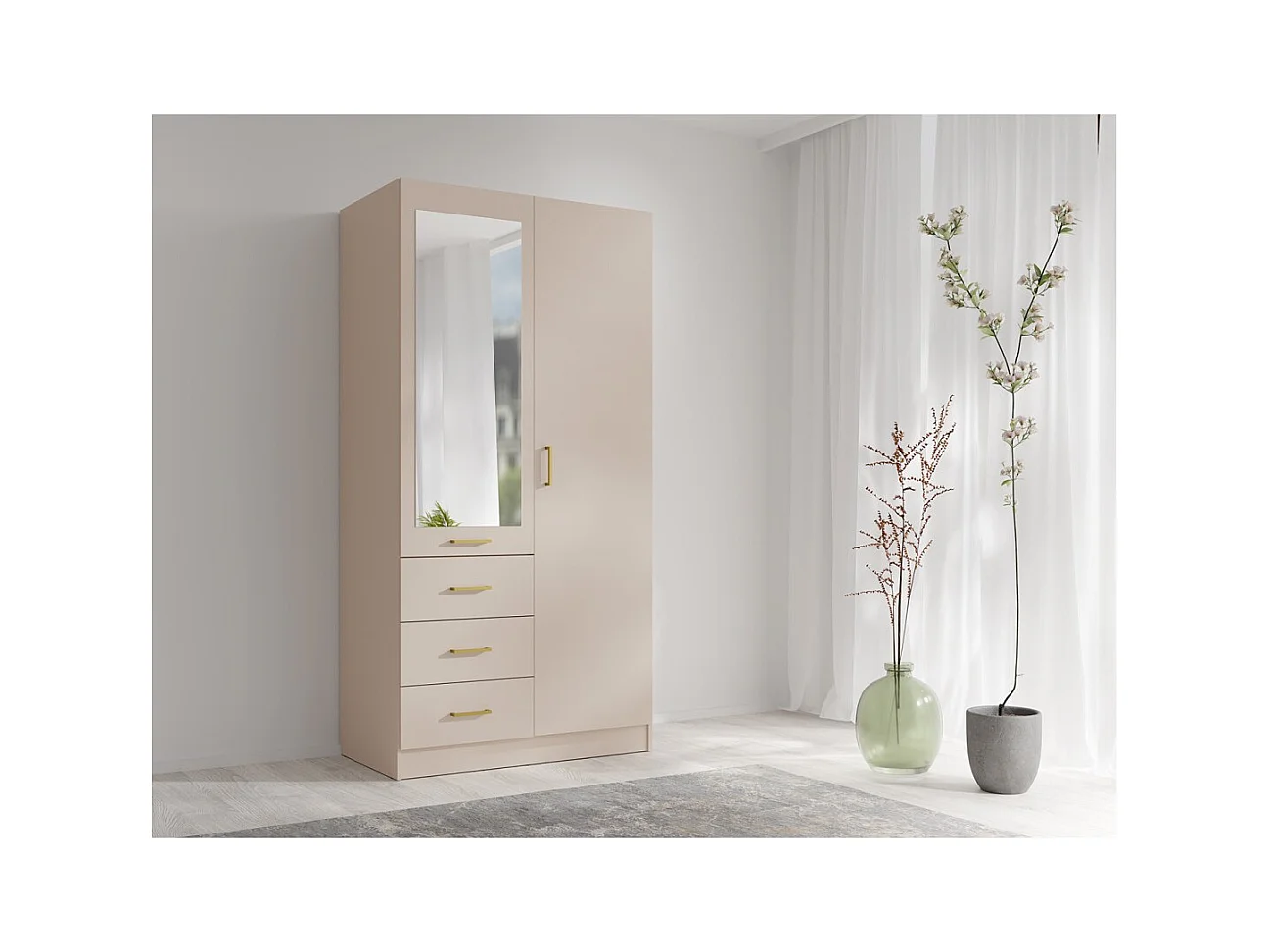 Armario KALISTA 101 cm color arena con espejo y 3 cajones - 2 puertas batientes