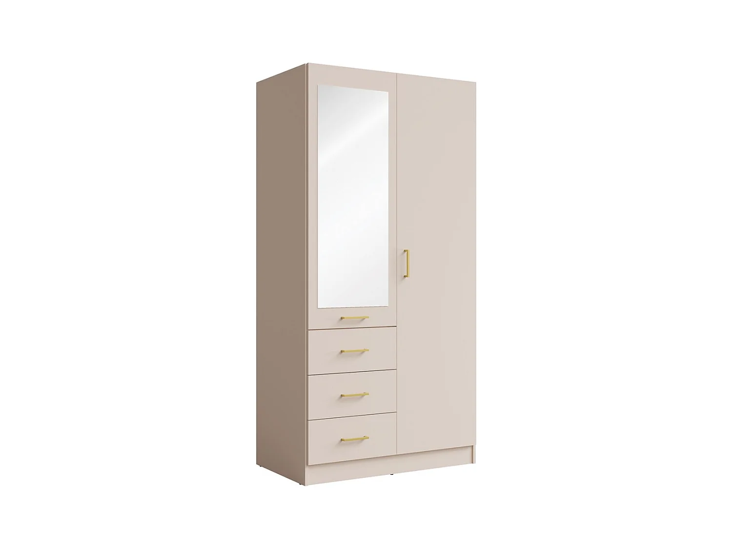 Armoire KALISTA 101 cm coloris sable avec miroir et 3 tiroirs – 2 portes battantes