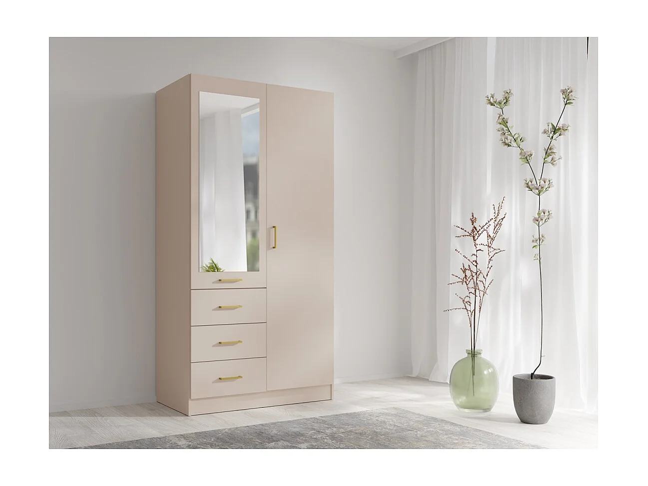 Armario KALISTA 101 cm color arena con espejo y 3 cajones - 2 puertas batientes