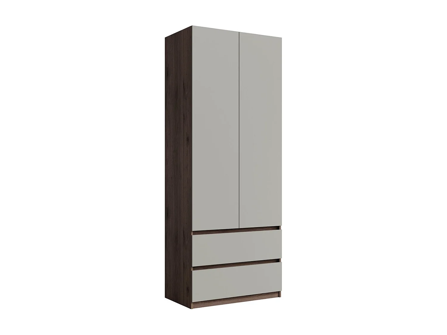 Armario NUBIA 90 cm nogal y gris – 2 puertas batientes con 2 cajones