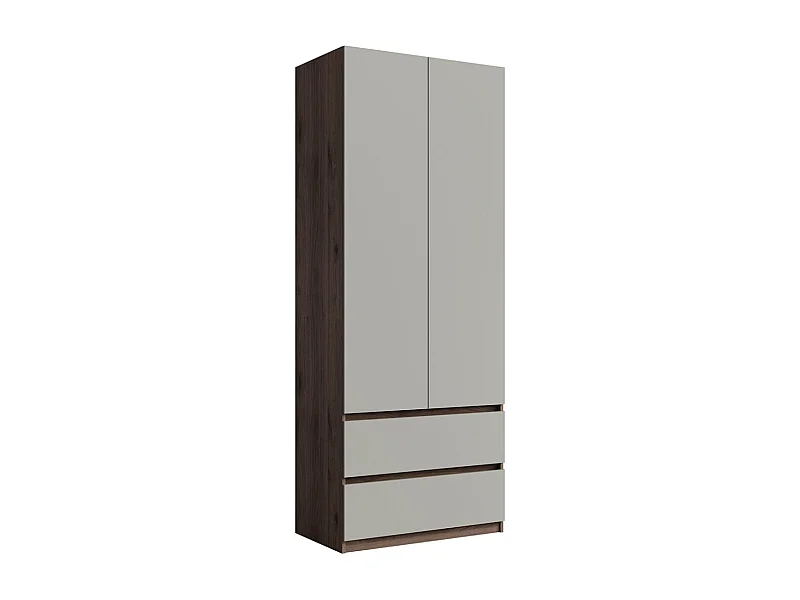 Armoire NUBIA 90 cm noyer et gris – 2 portes battantes avec 2 tiroirs
