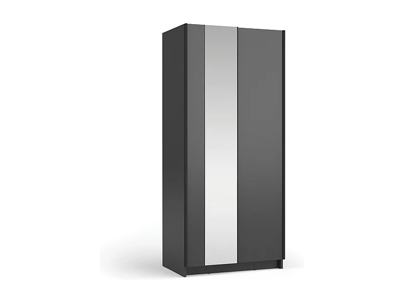 Armoire LYSIA 80 cm noir mat – 2 portes coulissantes avec miroir