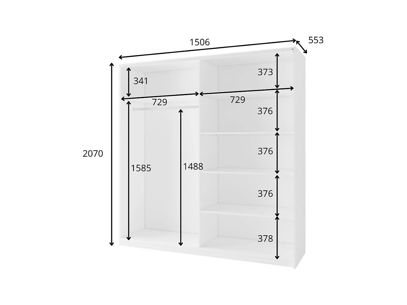 Armário branco com 2 portas de correr 150 cm – Coleção ARSALA